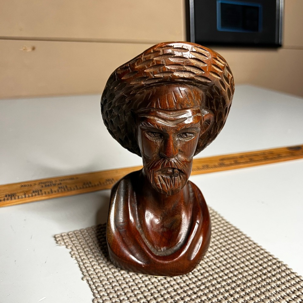 Vintage Hand Carved Wood Bust Bearded Man Fisherman Sailor Folk Art Sculpture